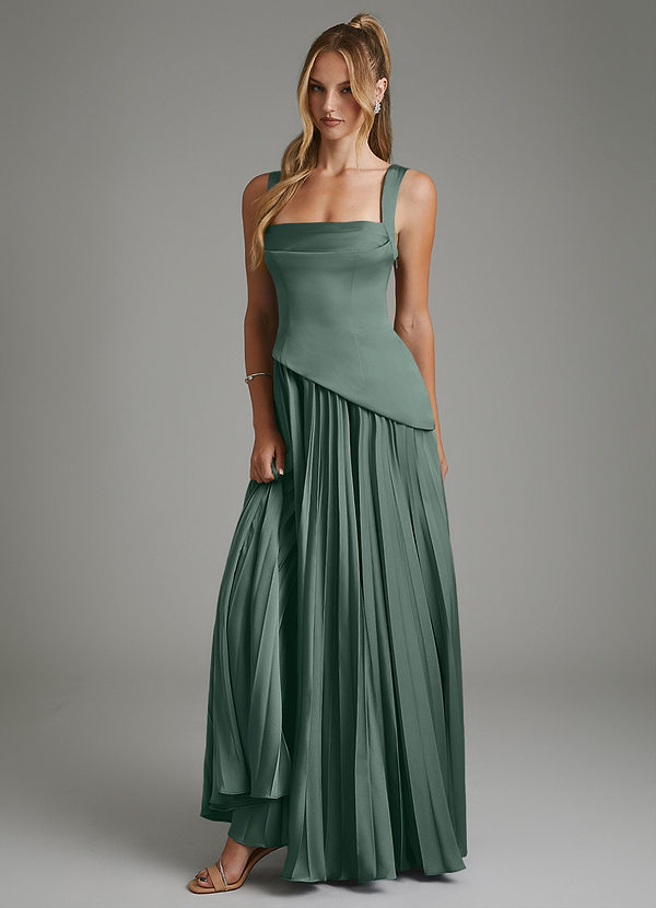 Azazie Stephanie Bridesmaid Dresses Sea Moss A-Line Corset Stretch Satin Dress image1