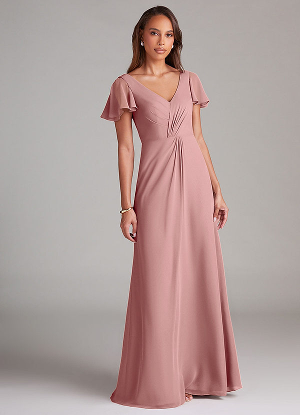 Azazie Soren Bridesmaid Dresses Dusty Rose A-Line Ruched Chiffon Dress image1
