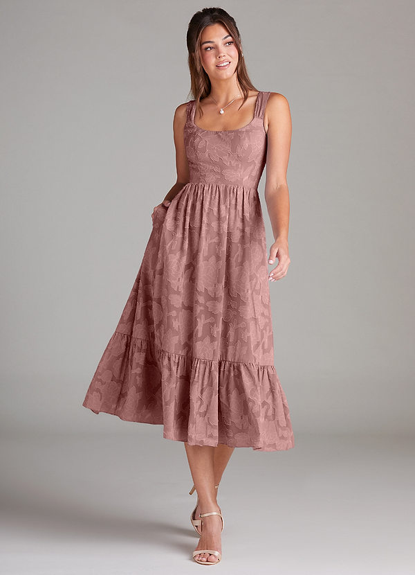 Azazie Alissa Robes Demoiselle d'honneur Robe Trapèze en Blumen-Burnout avec poches Rose Poussiéreuse image1