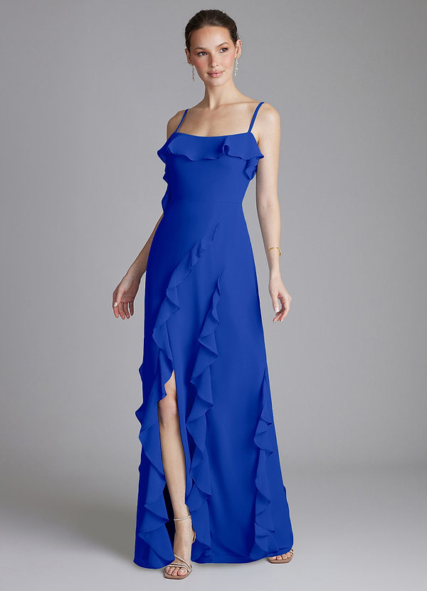 Azazie Malia Bridesmaid Dresses Royal Blue Sheath Ruched Chiffon Dress image1