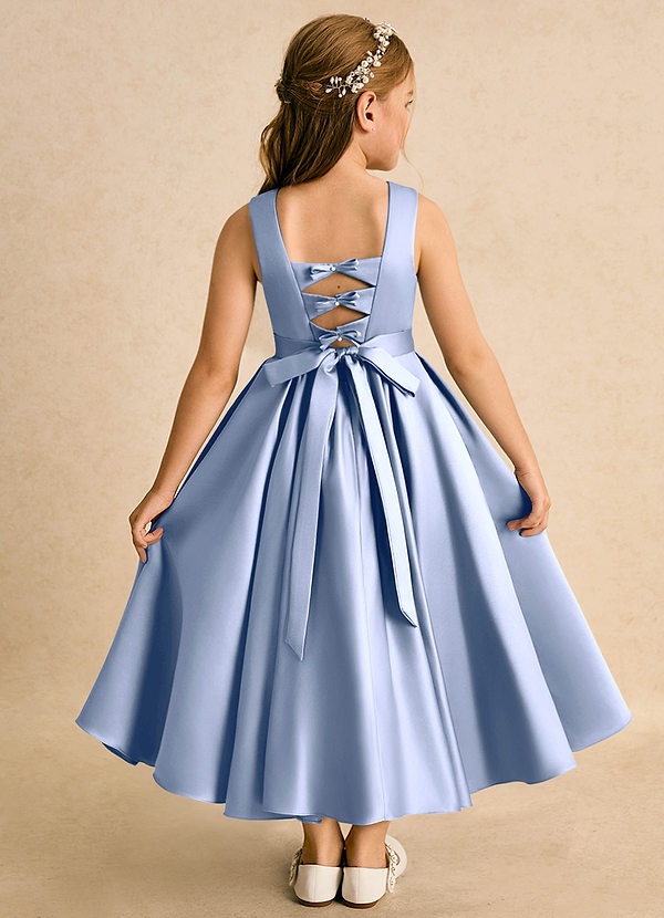 Azazie Junebuj Flower Girl Dresses Ice Ball-Gown Pleated Matte Satin Dress image1
