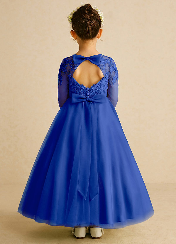 Azazie Precious Flower Girl Dresses Royal Blue A-Line Lace Tulle Dress image1