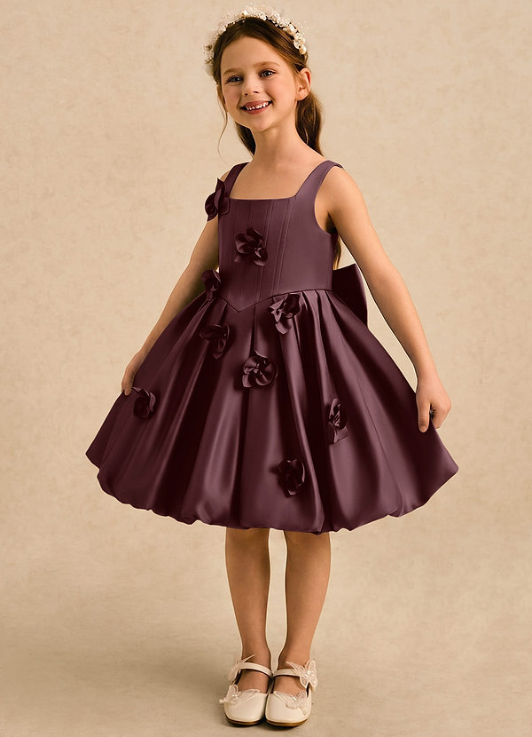 Lillian Flower Girl Dresses Sangria Ball-Gown Pleated Matte Satin Dress image1