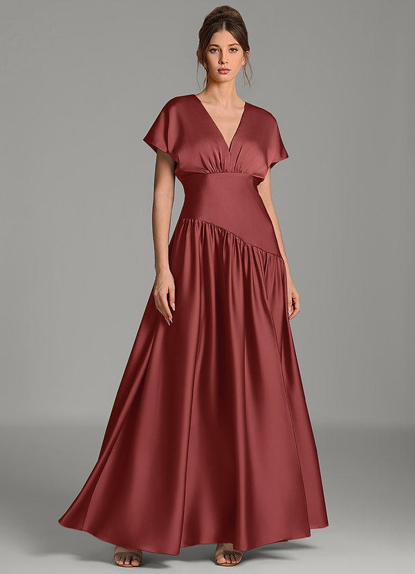 Azazie Alysse Robes de demoiselle d'honneur Robe Trapèze en Satin extensible Terracotta image1