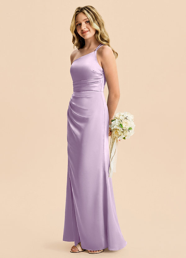 Azazie Eren Junior Frosted Lilac Sheath Pleated Stretch Satin Dress image1