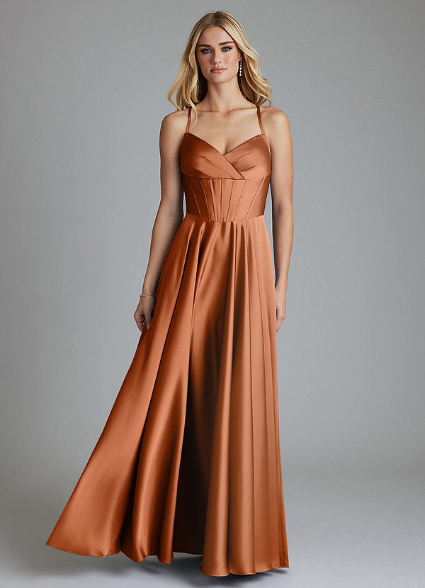 Azazie Alaia Suknie dla druhen Linia A Gorset Satyna elastyczna Do ziemi Sukienka image1