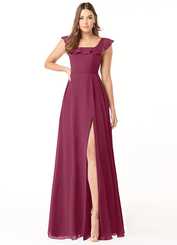 Azazie Jinny Bridesmaid Dresses Mulberry A-Line Square Neckline Ruched Chiffon Dress image1
