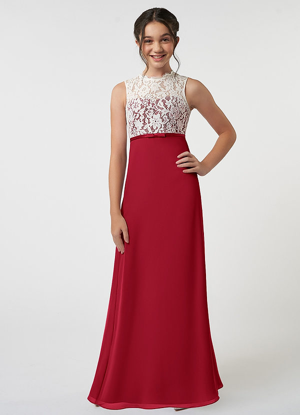 Azazie Rana Junior Scarlet A-Line Lace Chiffon Dress image1