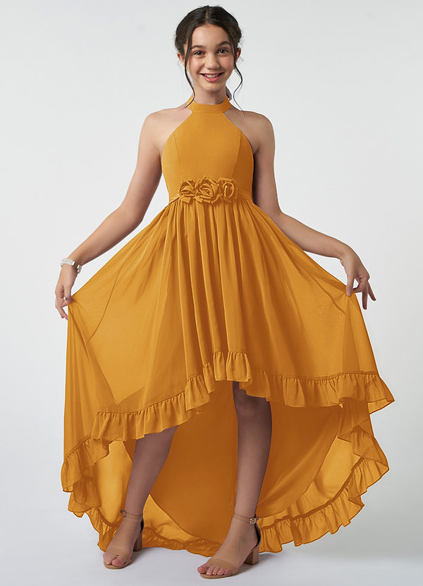 Azazie Hermione Junior Butterscotch A-Line Chiffon Dress image1