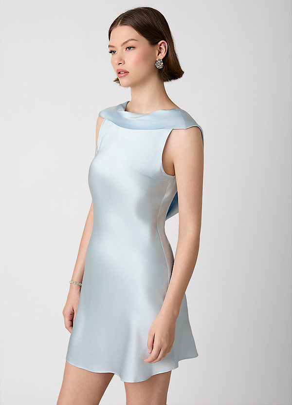 Alexisrose Sky Blue 100% Washable Silk Mini Dress image1