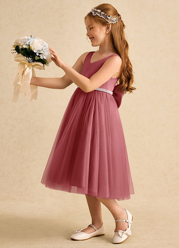 Azazie Firefly Blumenkinder Kleider A-Linie Schleifen Matte Satin Kleid Antike Rose image1