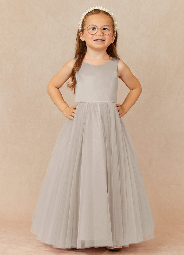 Azazie Muni Flower Girl Dresses Frost A-Line Bow Tulle Dress image1