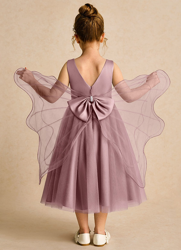 Azazie Pear Vestidos de Niña de Flores Vestido de Rosa Polvorienta de Tul de Princesa con Lazo image1