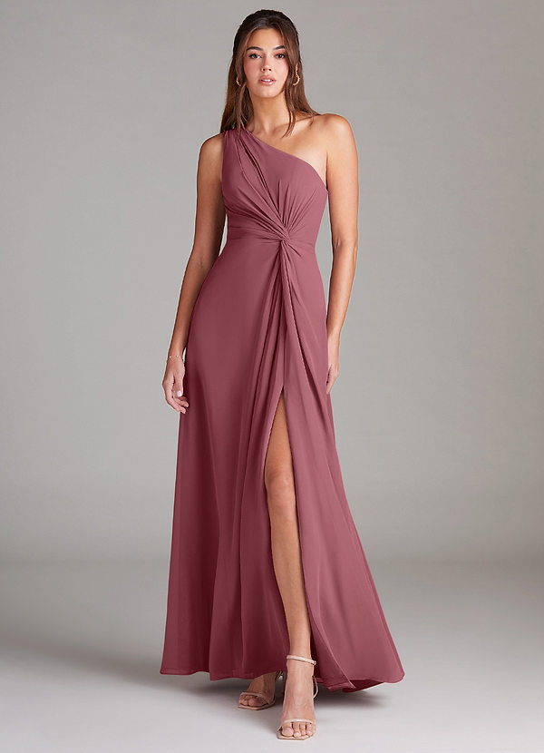 Azazie Brooke Bridesmaid Dresses Desert Rose A-Line One Shoulder Chiffon Dress image1
