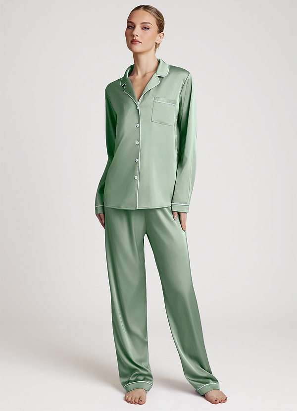 front 아가베 긴팔과 바지 새틴 파자마 세트