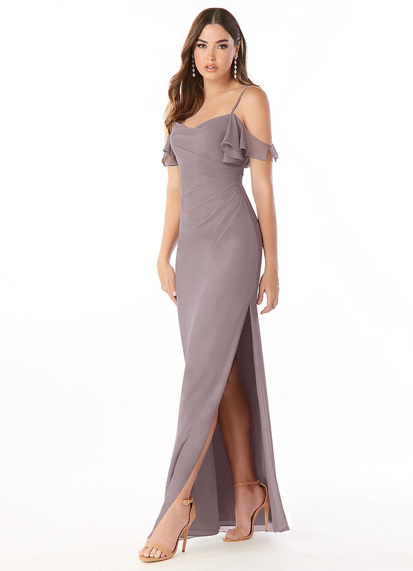 Azazie Emeralda Brautjungfernkleider Etui Schulterfrei Chiffon Kleid Dämmerung image1