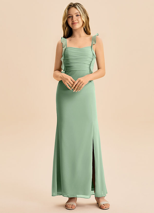 Azazie Jessamine Junior Matcha Mermaid Sweetheart Neckline Chiffon Dress image1