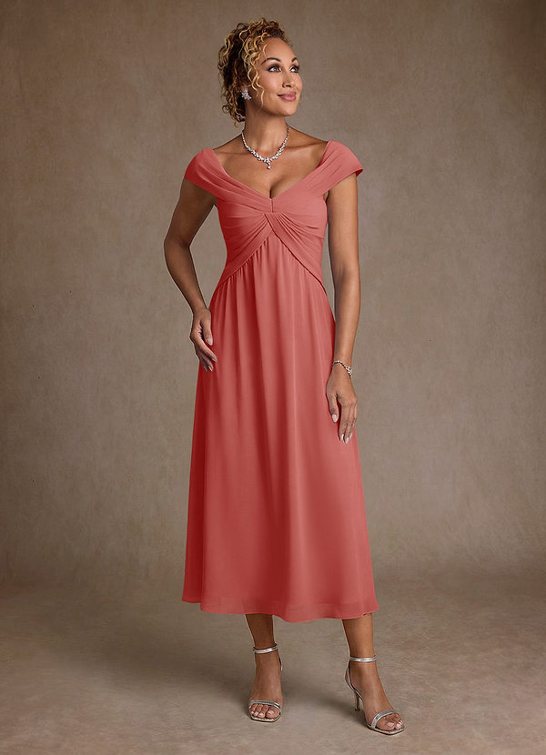 Azazie Mirta Suknie dla Matki Panny Młodej Linia A Pofałdowany Kwiatowe wypalenie Długość herbaty Sukienka image1