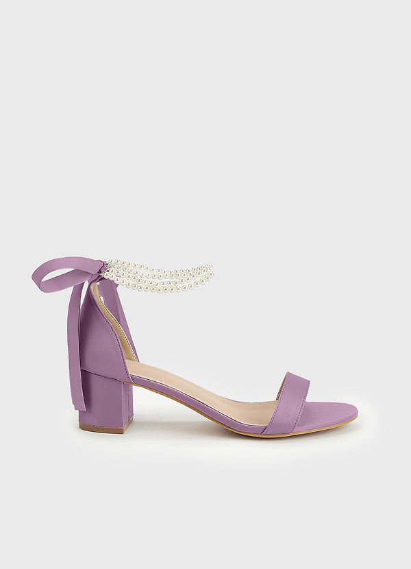 front Matching Color Matte Satin Pearl and Bow Open Toe Chunky Heel Sandals