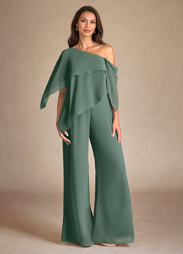 Azazie Halima Vestidos de Madre de la Novia Vestido de Musgo Marino de Gasa de Mono/Traje de pantalón con Corte Lateral image1