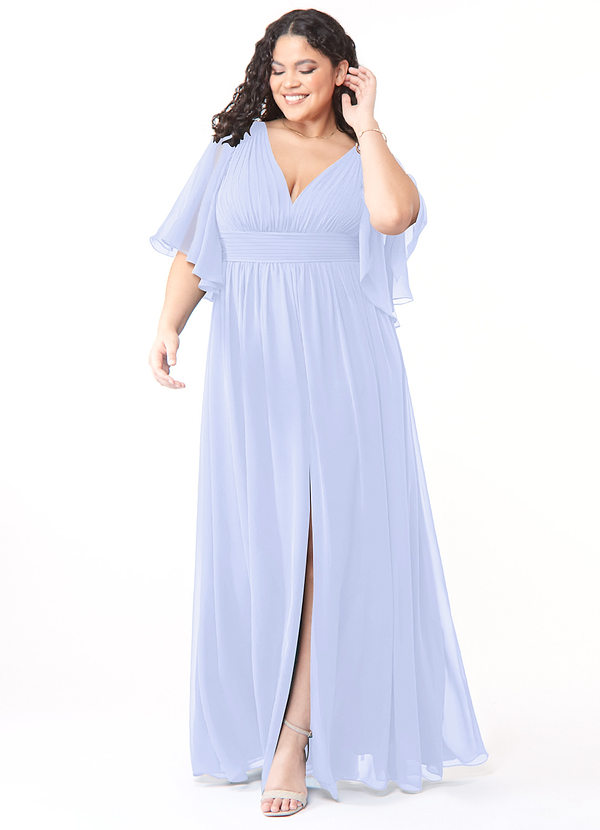 Azazie Temeka Robes Demoiselle d'honneur Robe Trapèze en Mousseline de soie Rayé Lavande image1
