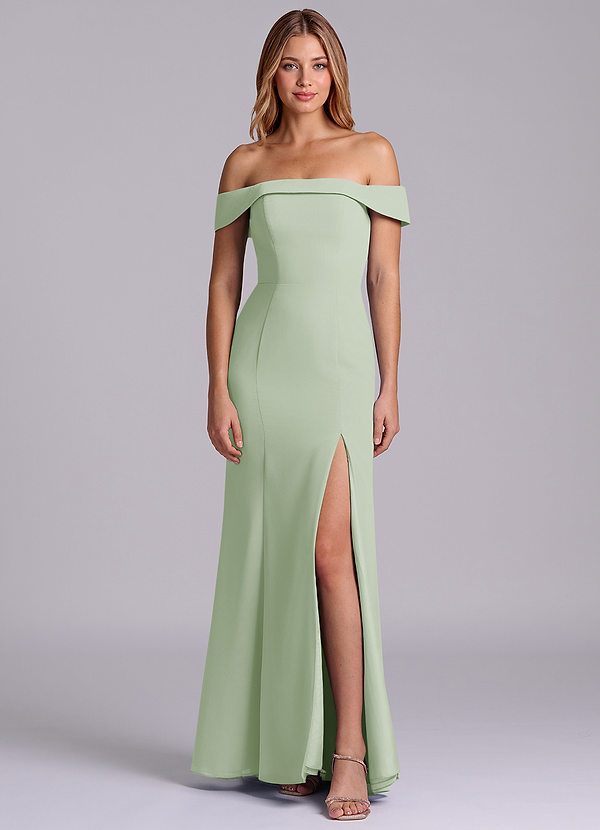 Azazie Luciana Brudtärneklänningar Klä av Tubklänning i Chiffong Av axeln Dusty Sage Konvertibel image1