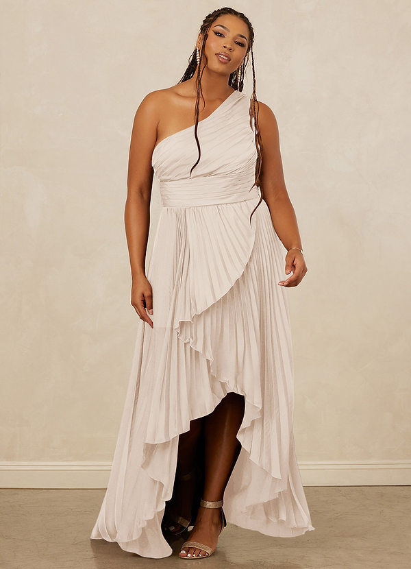 Christian Siriano Bridal for Azazie 1008 Bridesmaid Dresses White Alabaster A-Line One Shoulder Stretch Satin Dress image1