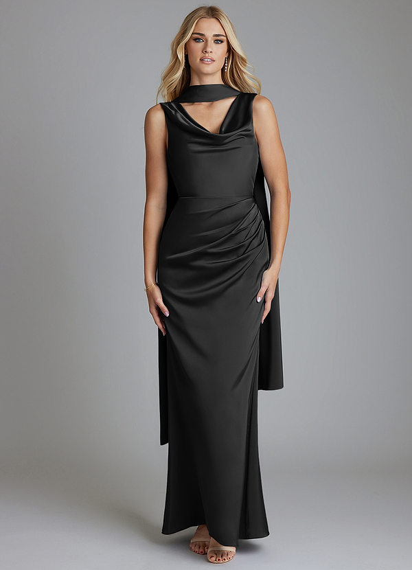 Azazie Tallie Bridesmaid Dresses Black Mermaid Pleated Stretch Satin Dress image1