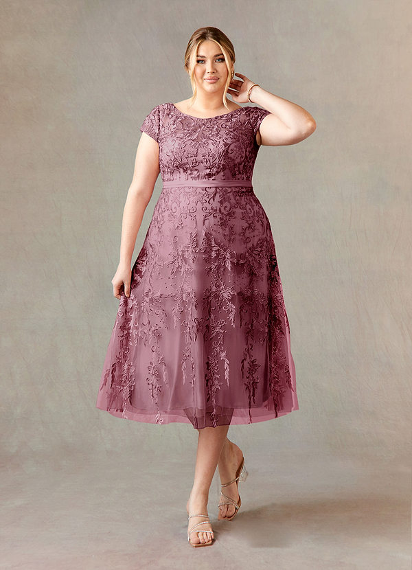 Azazie Sanna Mother of the Brides Dresses Vintage Mauve A-Line Scoop Lace Tulle Dress image1