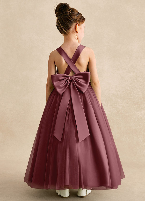 Azazie Peanut Robes de Fillette d'Honneur Robe Trapèze en Tulle Bretelle Rose Du Désert image1