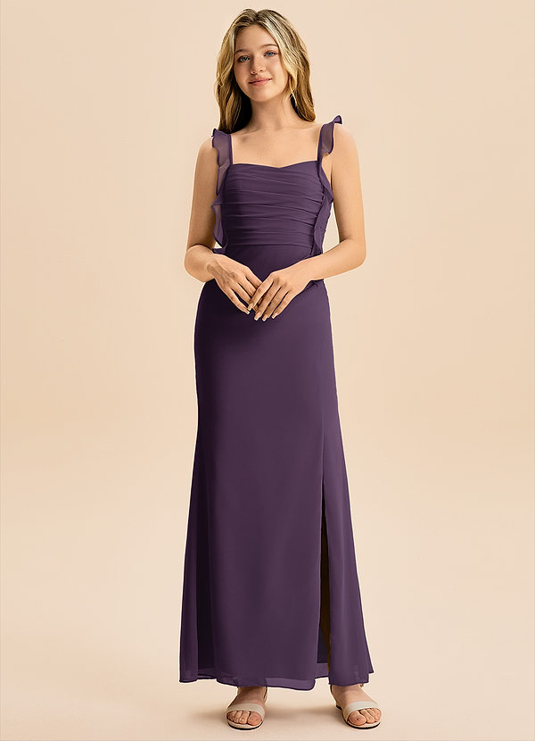 Azazie Jessamine Junior Plum Mermaid Sweetheart Neckline Chiffon Dress image1