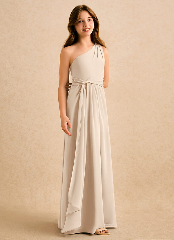 Azazie Tilda Girls Formal Sukienki dla dziewczynek sypiących kwiaty Osłona Jedno ramię Szyfon Długość podłogi Sukienka image1