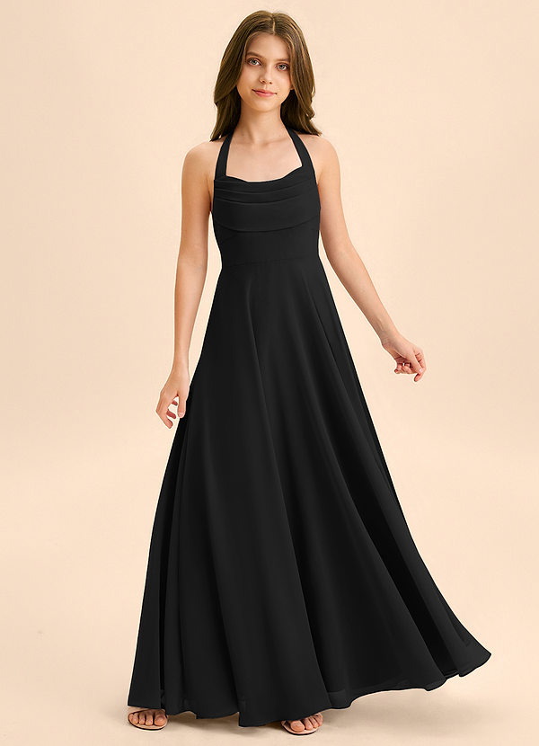 Azazie Kady Junior Abito A-Line in Chiffon Scollo a Cuore Nero image1