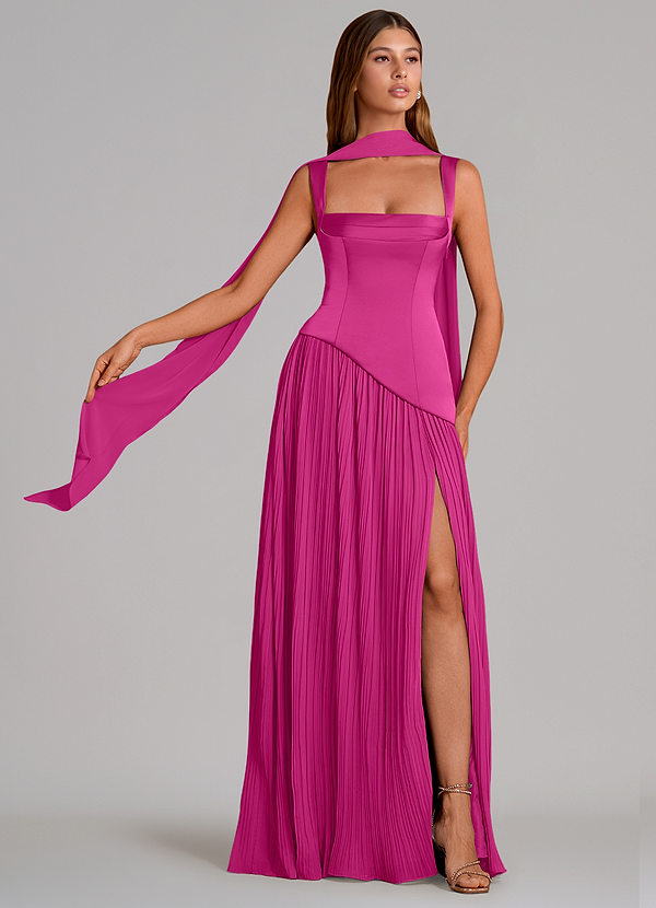 Azazie Stephanie Brudtärneklänningar Klä av A-Linje i Stretch Satin Plisserad Fuchsia image1