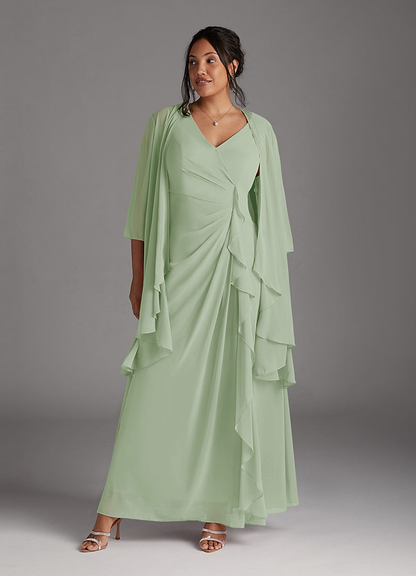Azazie Manuella Mother of the Brides Dresses Dusty Sage A-Line V-Neck Pleated Chiffon Dress image1