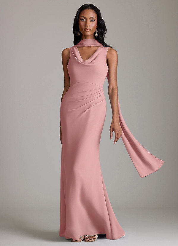 Azazie Linelle Robes Demoiselle d'honneur Robe Sirène en Mousseline de soie Plissée Rose Poussiéreuse image1