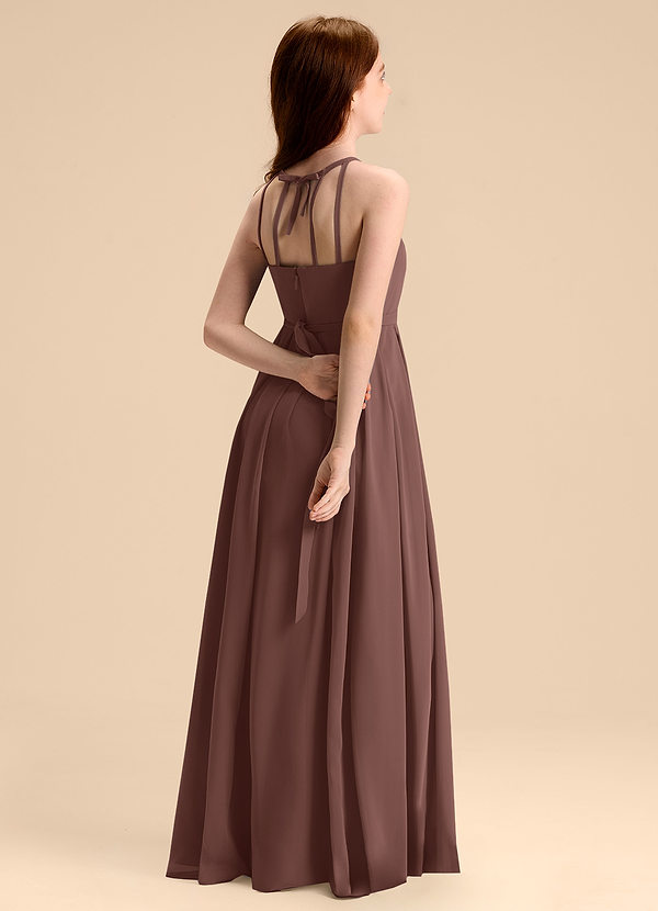 Azazie Arianthe Junior Abito A-Line in Chiffon Plissettato Espresso image1
