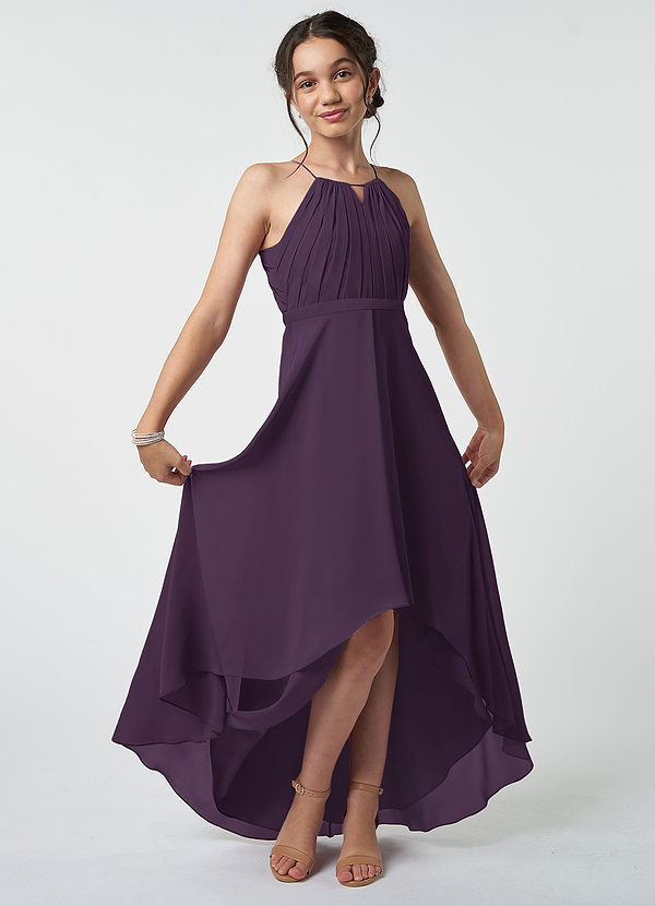 Azazie Oaklynn Junior Robe Trapèze en Mousseline de soie Plissée Prune image1