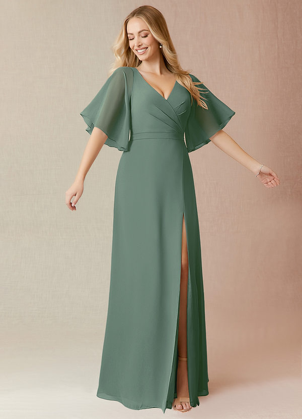 Azazie Cierra Bridesmaid Dresses Eucalyptus A-Line V-Neck Chiffon Dress image1