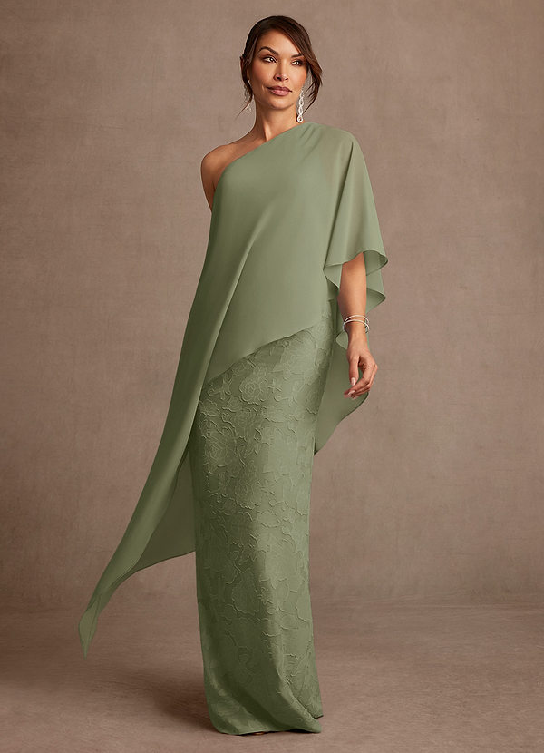 Azazie Wilma Mother of the Brides Dresses Pistachio Sheath One Shoulder Floral Burnout Dress image1
