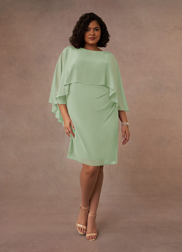 Azazie Mirra Mother of the Brides Dresses Dusty Sage Sheath Scoop Pleated Chiffon Dress image1
