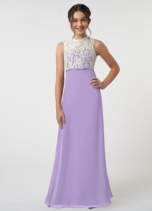 Azazie Rana Junior Jurk van Chiffon met A-Lijn Kant Lila image1