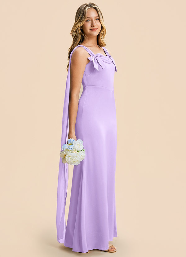 Azazie Chelsea Junior Lilac Sheath Pleated Stretch Satin Dress image1