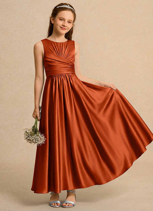 Azazie Ducky Girls Formal Klänningar för brudeflicka Klä A-Line i Stretch Satin Plisserad image1