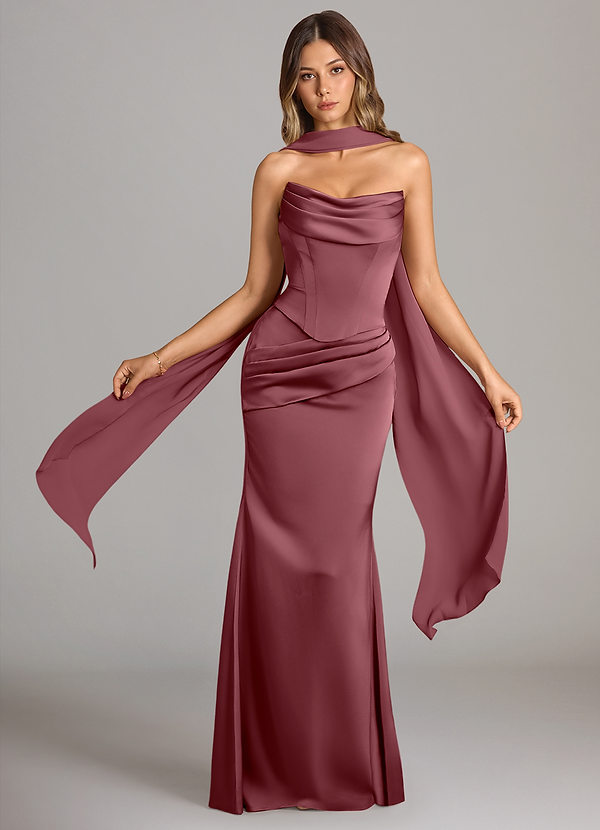 Azazie Sorrel Bridesmaid Dresses Desert Rose Mermaid Strapless Stretch Satin Convertible Dress image1