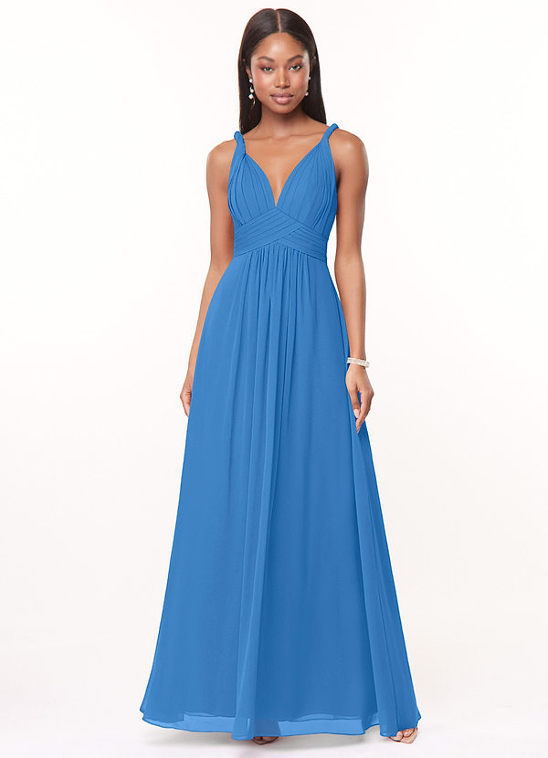 Azazie Maren Abiti da Damigella Abito A-Line in Chiffon Plissettato Blue Jay image1