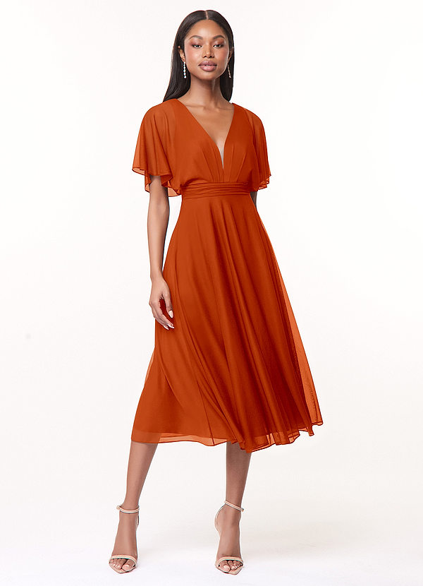 Azazie Tinsley Brautjungfernkleider A-Linie Plissee Gittergewebe Kleid Paprika image1