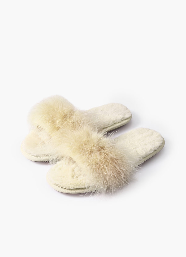 front Ivory Fuzzy Slippers