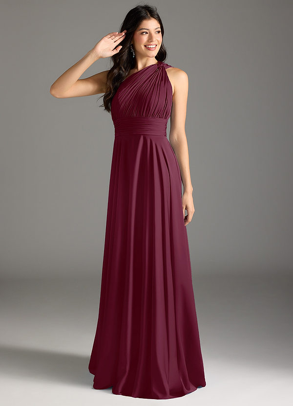 Azazie Charlize Bridesmaid Dresses Mulberry A-Line One Shoulder Stretch Satin Dress image1
