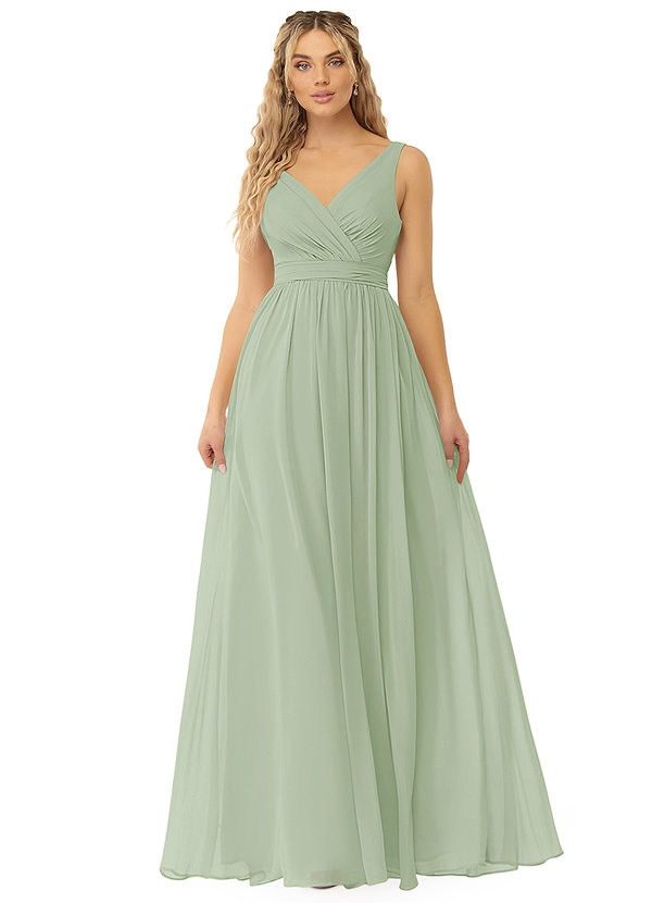 Azazie Kora Bridesmaid Dresses Dusty Sage A-Line Pleated Chiffon Dress image1